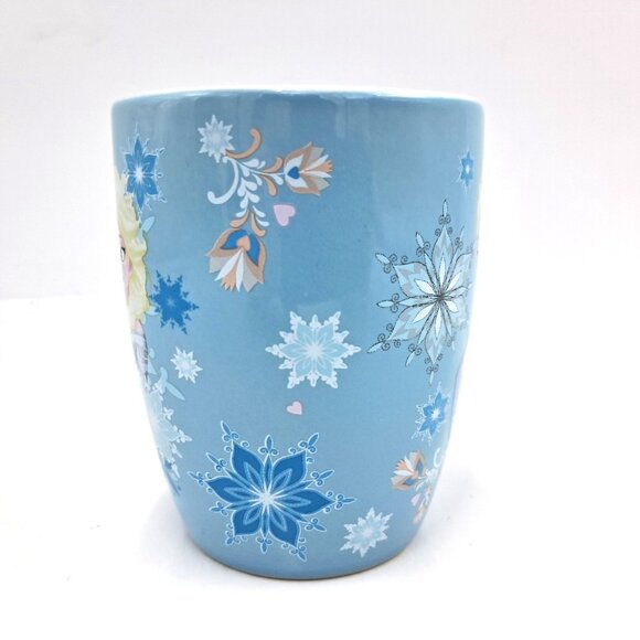 Disney Frozen Anna and Elsa Mug Light Blue Snowflake Heart Coffee Tea Cup - Picture 3 of 5